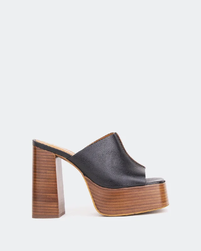 Plus Size Women's Wide - Width Platform Sandals in Black for Added Comfort and HeightOverboard Black Leather/Cuir Noir