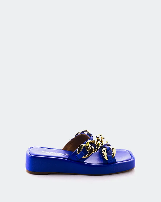 Women's Cork - Soled Espadrille Sandals with a Rope - Trimmed Upper in Navy for a Summer VibePetrini Royal Blue Leather