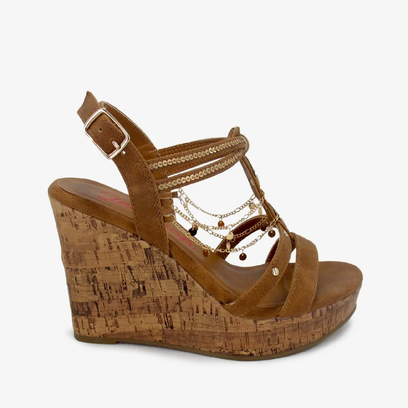 Sustainable Women's Recycled Material Sandals in Beige for Eco - Conscious ShoppersRABELL COGNAC