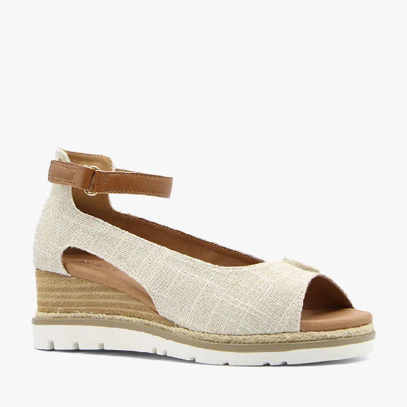Women's Strappy Gladiator Sandals with Buckle Closures in Tan for a Boho LookROVE BEIGE LINEN