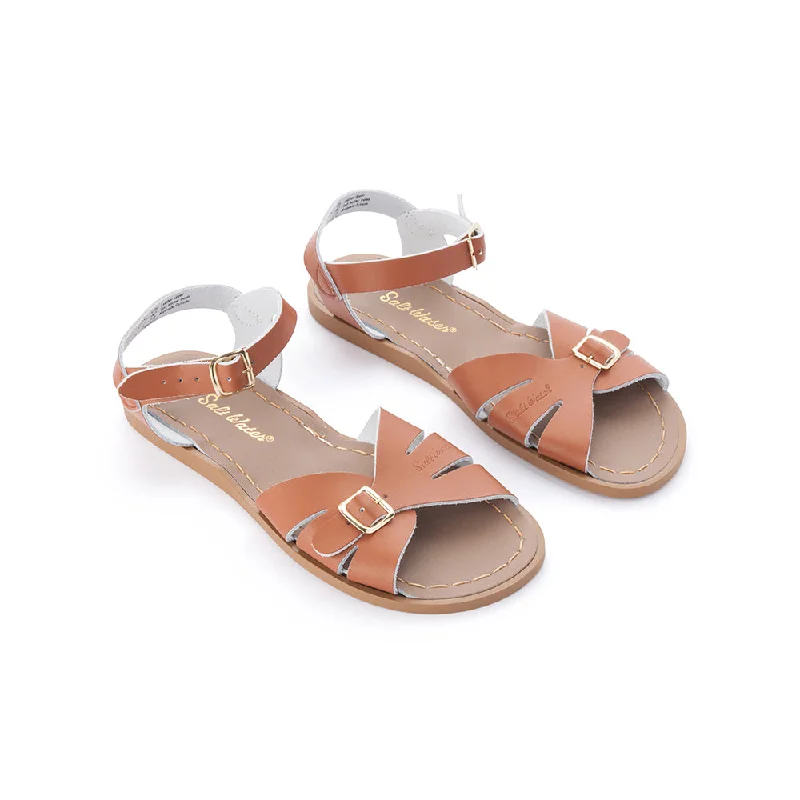 Women's Flat Slide Sandals with a Memory Foam Insole in White for All - Day ComfortSalt Water Classic Tan - Women