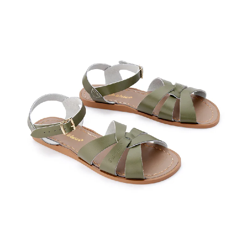 Women's Leather - Strapped Sandals with a Braided Detail in Brown for a Rustic AppealSalt Water Original Olive - Women