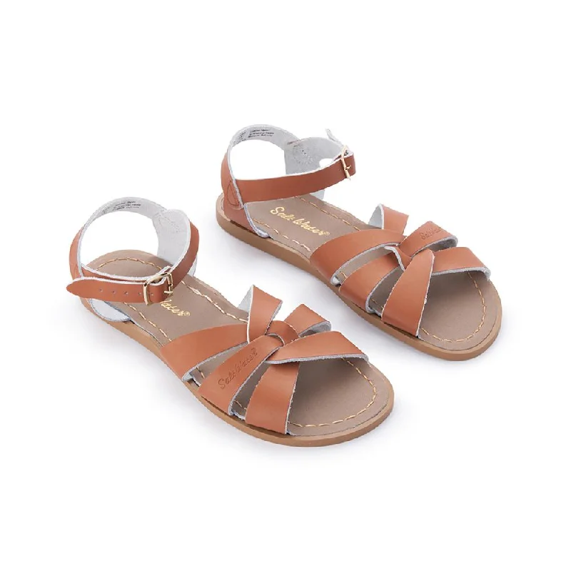 Women's Leather - Strapped Sandals with a Braided Detail in Brown for a Rustic AppealSalt Water Original Tan - Women