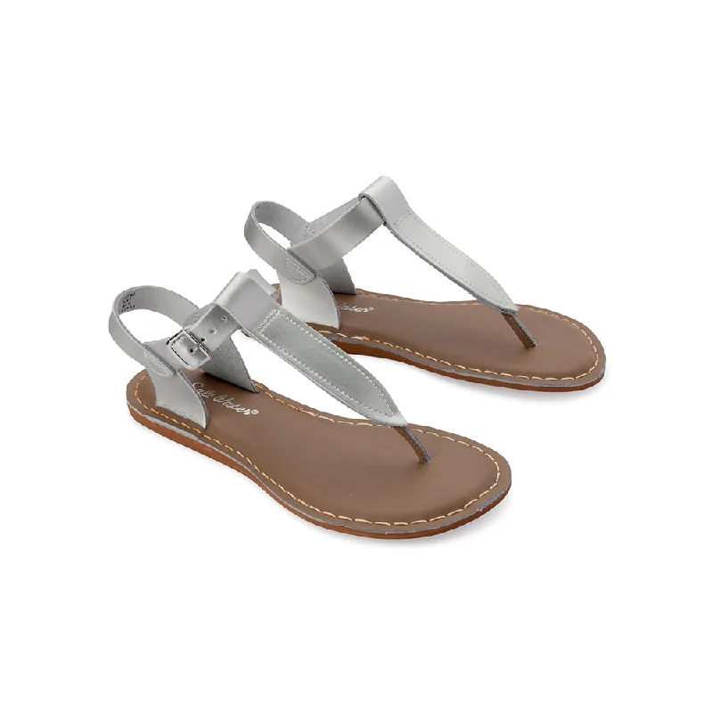 Sustainable Women's Recycled Material Sandals in Beige for Eco - Conscious ShoppersSalt Water T-Thong Silver - Women