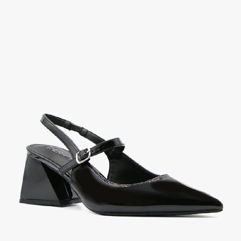 Women's Ankle - Strap Sandals with a Block Heel in Red for a Sophisticated StyleSHARP BLACK PATENT