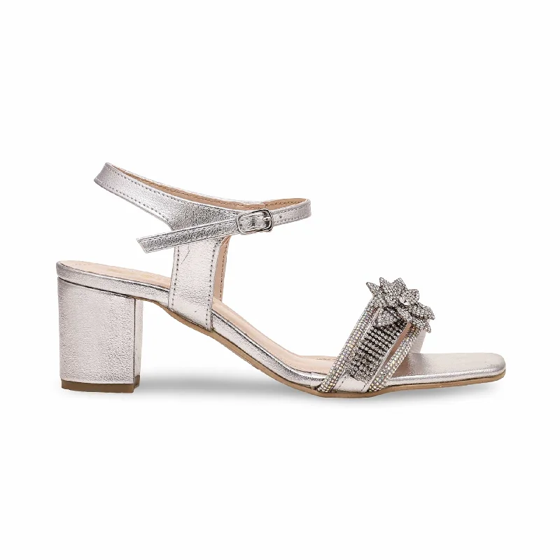 Waterproof Women's Rubber Beach Sandals with Arch Support in Blue for Water ActivitiesSilver Fancy Block Heel Sandal FN5912