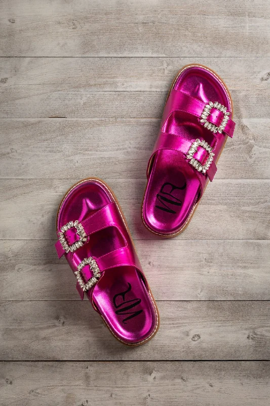 Plus Size Women's Wide - Width Platform Sandals in Black for Added Comfort and HeightStellar Rhinestone Buckle Slides in Fuschia Plus Size Women's Wide - Width Platform Sandals in Black for Added Comfort and HeightStellar Rhinestone Buckle Slides in Fuschia