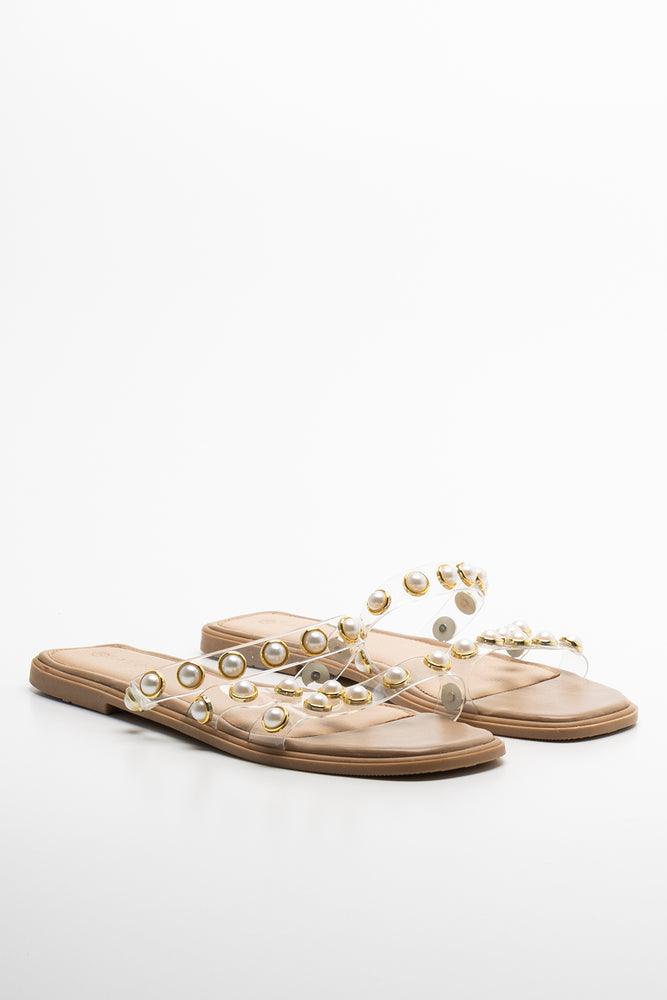 Elastic - Strap Women's Sandals with a Padded Toe in Teal for Easy On - and - OffStudded Mule Sandal Natural and White