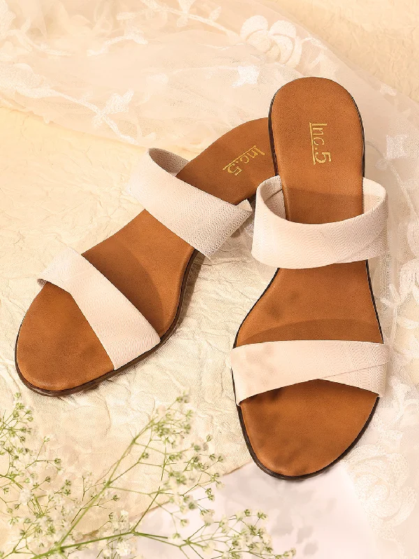 Women's Sandals with a Glitter - Coated Strap in Gold for a Sparkly Summer OutfitWomen Beige Textured Kitten Sandals