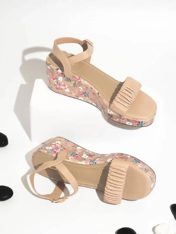 Women's Rhinestone - Embellished Open - Toe Sandals in Silver for a Glamorous Party LookWomen Beige Textured Wedge Sandals
