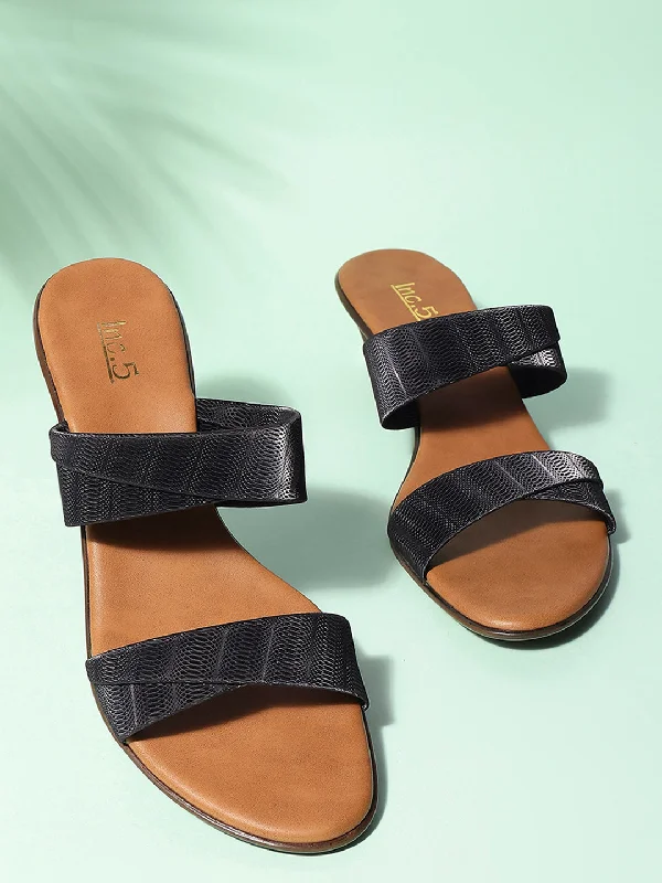 Women's Ankle - Strap Sandals with a Block Heel in Red for a Sophisticated StyleWomen Black Textured Kitten Sandals