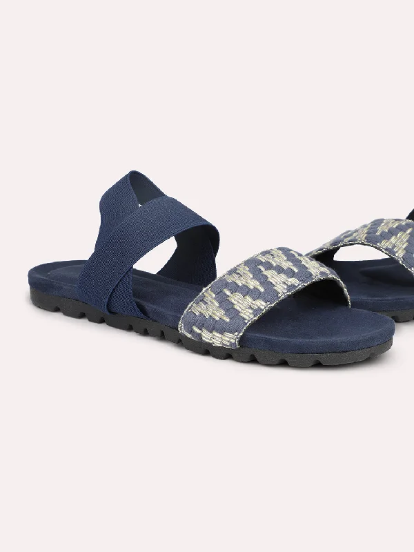 Women's Thong Sandals with a Beaded Design in Multicolor for a Beachy AestheticWomen Navy Open Toe Backstrap Sandals