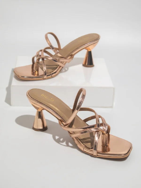 Women's Rhinestone - Embellished Open - Toe Sandals in Silver for a Glamorous Party LookWomen Rose Gold Striped Kitten Heeled Sandals