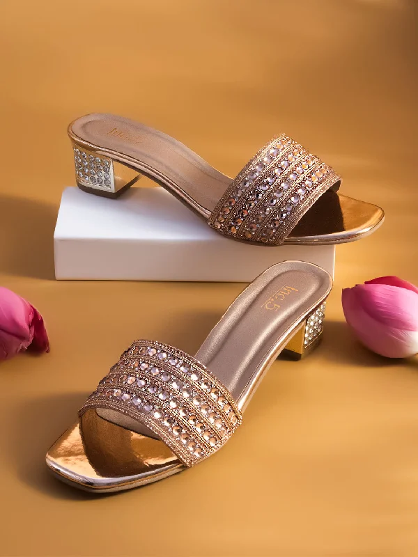 Women's Rhinestone - Embellished Open - Toe Sandals in Silver for a Glamorous Party LookWomen Rose Gold Toned Block Sandals Women's Rhinestone - Embellished Open - Toe Sandals in Silver for a Glamorous Party LookWomen Rose Gold Toned Block Sandals
