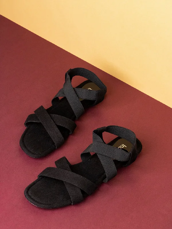 Sustainable Women's Recycled Material Sandals in Beige for Eco - Conscious ShoppersWomens Black Striped Open Toe Casual Flat Sandals