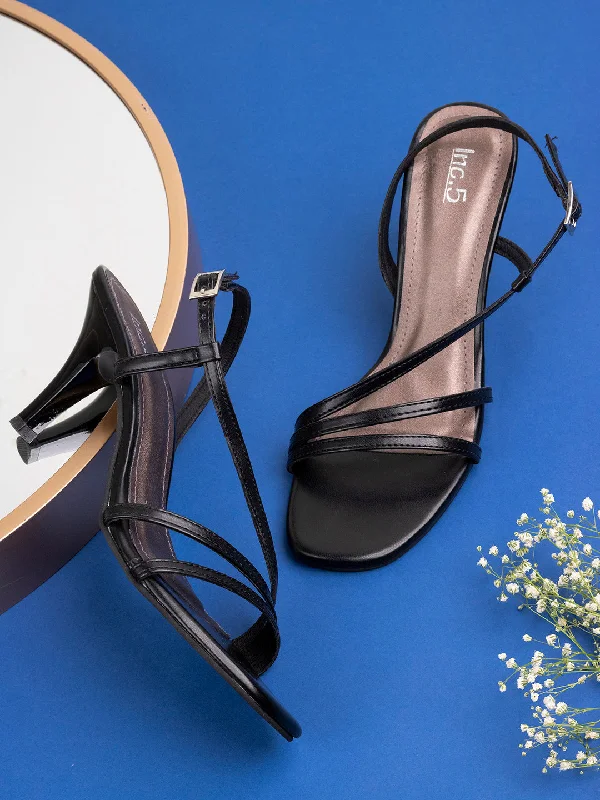 Women's Flat Slide Sandals with a Memory Foam Insole in White for All - Day ComfortWomens Black Striped Square Toe Party Wear Kitten Heel Sandals