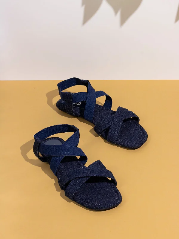 Women's Ankle - Strap Sandals with a Block Heel in Red for a Sophisticated StyleWomens Navy Striped Open Toe Casual Flat Sandals