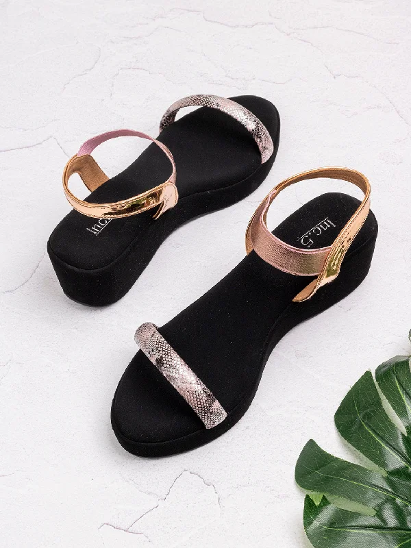 Lightweight Women's Mesh - Paneled Sandals in Yellow for BreathabilityWomens Rose Golden Solid Round Toe Party Wear Wedge Heel Sandals