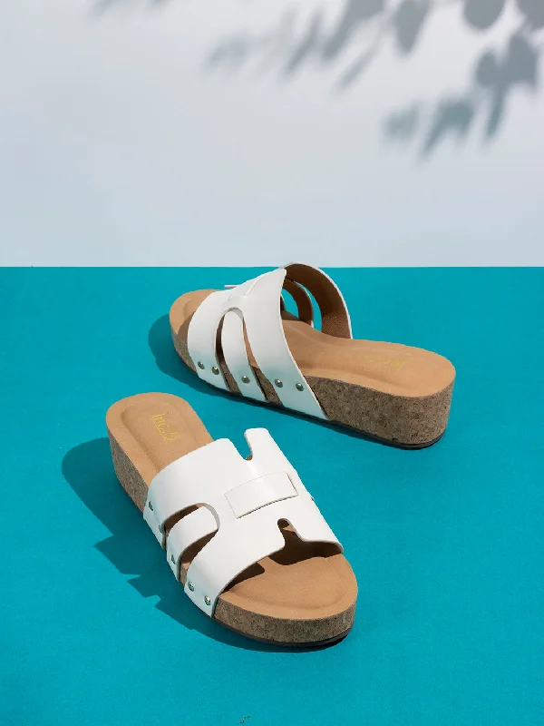 Women's Cork - Soled Espadrille Sandals with a Rope - Trimmed Upper in Navy for a Summer VibeWomens White Solid Round Toe Casual Wedge Heel Sandals