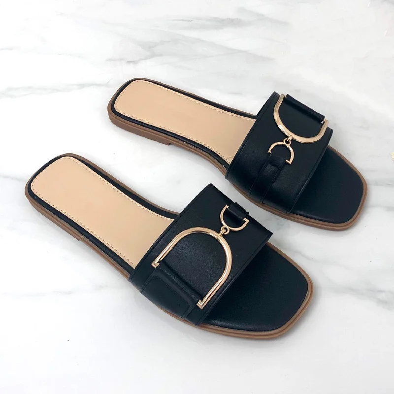 Women's Flat Slide Sandals with a Memory Foam Insole in White for All - Day Comfort Women's Flat Slide Sandals with a Memory Foam Insole in White for All - Day Comfort Waterproof Women's Rubber Beach Sandals with Arch Support in Blue for Water ActivitiesDelilah - Black with Gold Interlocking D Chain Flat Square Toe Slip On Sandal Women's Flat Slide Sandals with a Memory Foam Insole in White for All - Day Comfort Women's Flat Slide Sandals with a Memory Foam Insole in White for All - Day Comfort Waterproof Women's Rubber Beach Sandals with Arch Support in Blue for Water ActivitiesDelilah - Black with Gold Interlocking D Chain Flat Square Toe Slip On Sandal