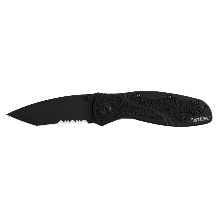 Bluer Tanto Serrated Knife - Black