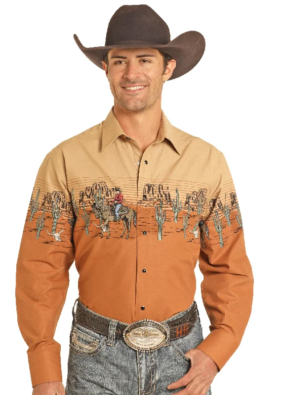 Horse & Rider Border Snap Shirt - Camel