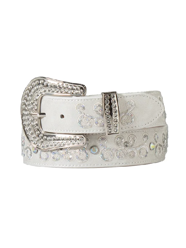 women's moto boots for street styleAngel Ranch D140006405 Womens Scrolling AB Sequins Belt White women's moto boots for street styleAngel Ranch D140006405 Womens Scrolling AB Sequins Belt White
