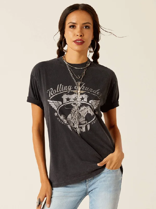 women's combat-style moto bootsAriat 10051274 Womens Rolling Thunder T-Shirt Black Acid Wash women's combat-style moto bootsAriat 10051274 Womens Rolling Thunder T-Shirt Black Acid Wash