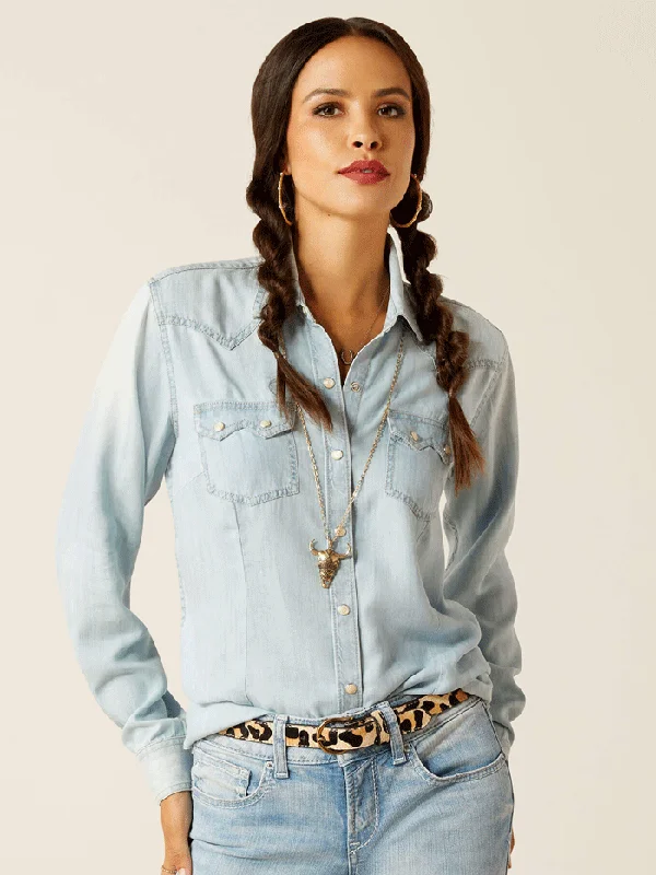 women's moto boots with studsAriat 10051493 Womens Blues Shirt Bleached Chambray