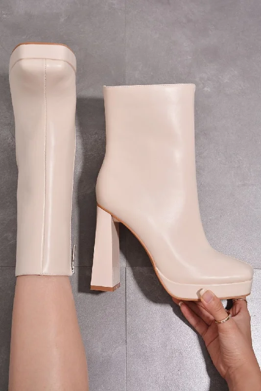 leather women bootiesBEV PLATFORM SQUARE TOE BOOTIES IN IVORY