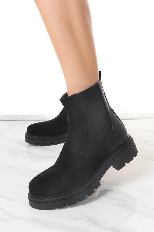 women's ankle boots with elastic sidesBlack Faux Suede Chelsea Boot With Zip Fastening