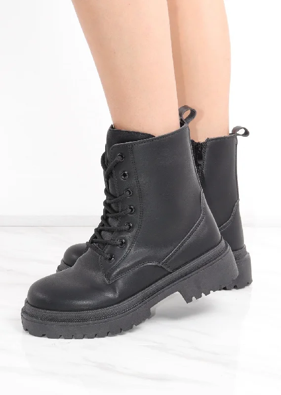 women's ankle boots with adjustable strapsBlack Matte Faux Leather Side Zip Lace Up Boot women's ankle boots with adjustable strapsBlack Matte Faux Leather Side Zip Lace Up Boot
