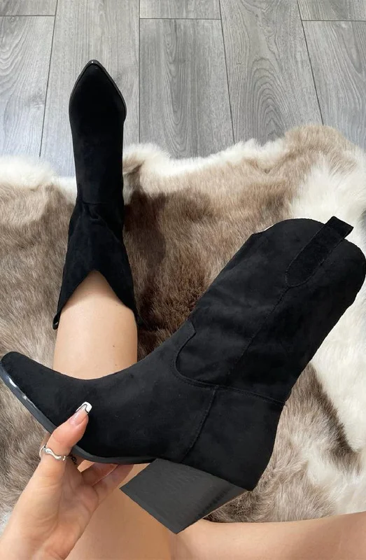 women's ankle boots with velvetBlack Mid Calf High Classic Cowboy Boot