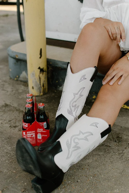 women's booties with elastic sidesBlack & White Western Cowgirl Boots