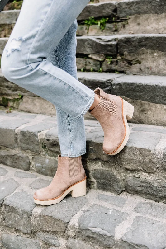 women's booties for workBold Soul Taupe Brown Chunky Heel Booties