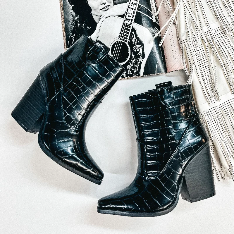 women's ankle boots with pointed toeBroadway Strut Crocodile Print Heeled Ankle Booties in Black women's ankle boots with pointed toeBroadway Strut Crocodile Print Heeled Ankle Booties in Black