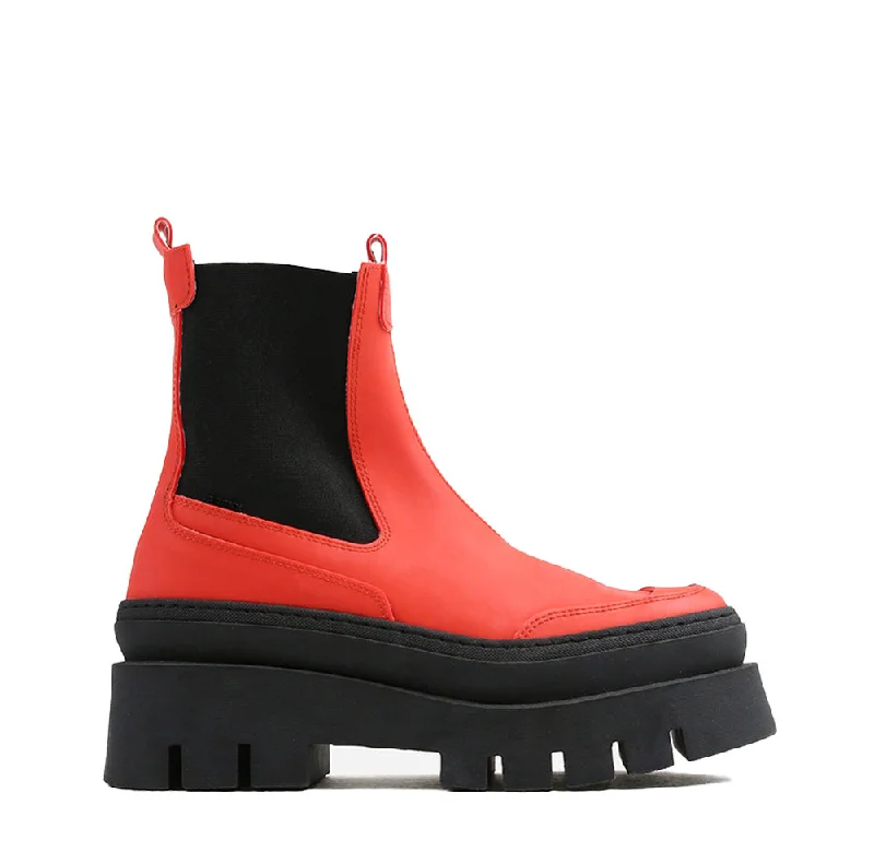 women's ankle boots with square toeEvi Ann Red Biker Chelsea Boots