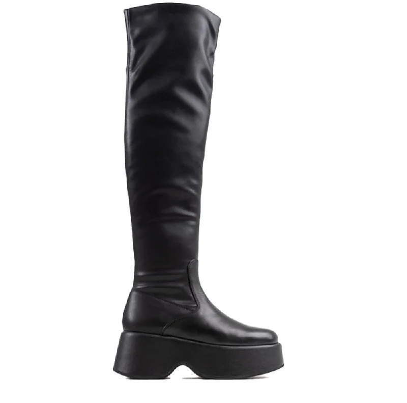 women's platform ankle bootsTizzy Black Stretch High Boots