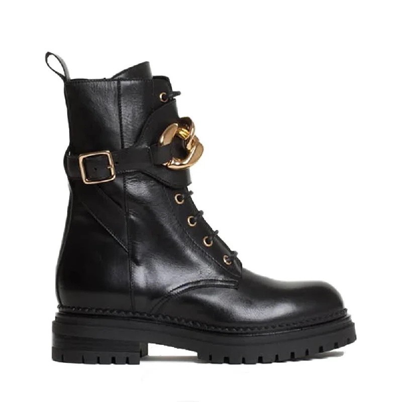 women's ankle boots with bucklesMaddy Black Combat Boots