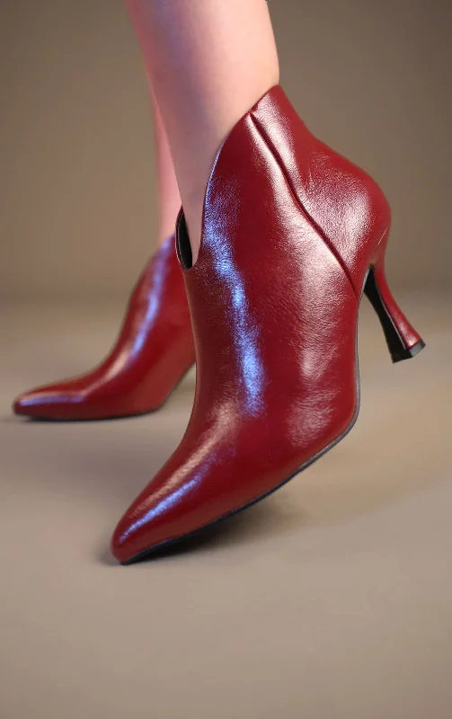 women's ankle boots for winterBurgundy PU Leather Ankle Pixie Stiletto Heel Boots