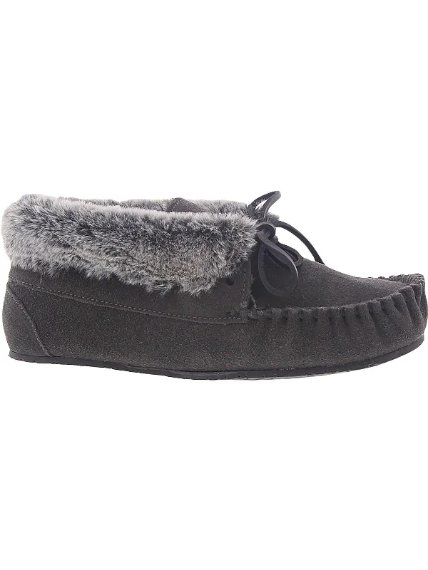 women's booties with embroideryCabin Bootie Womens Slip On Faux Fur Lined Moccasin Boots