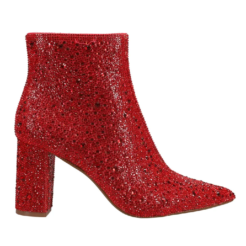 women's ankle boots for wide calvesCady Rhinestone Zippered Booties