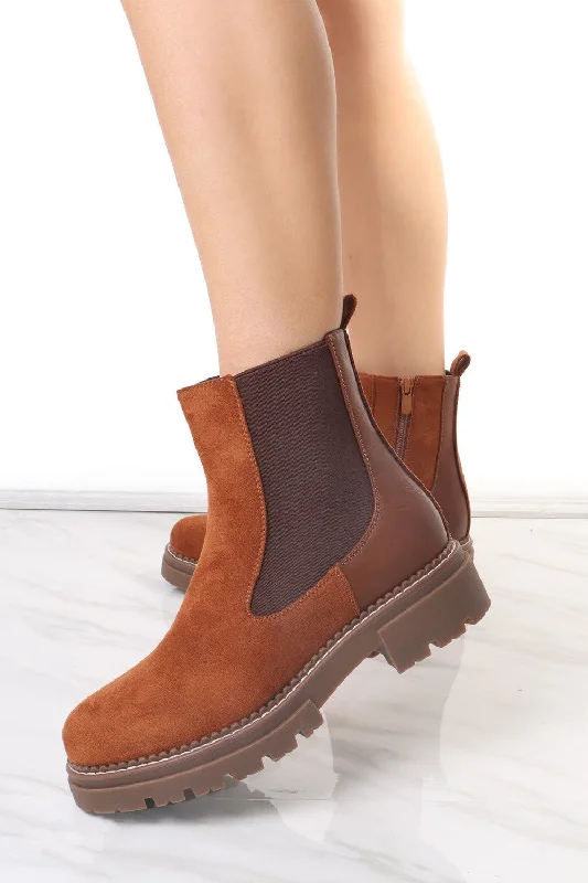 women's ankle boots with tasselCamel Faux Suede Chelsea Boot With Zip Fastening