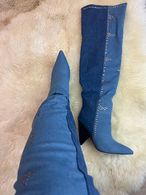 women's booties for tall womenCANT STAND U Denim Thigh High
