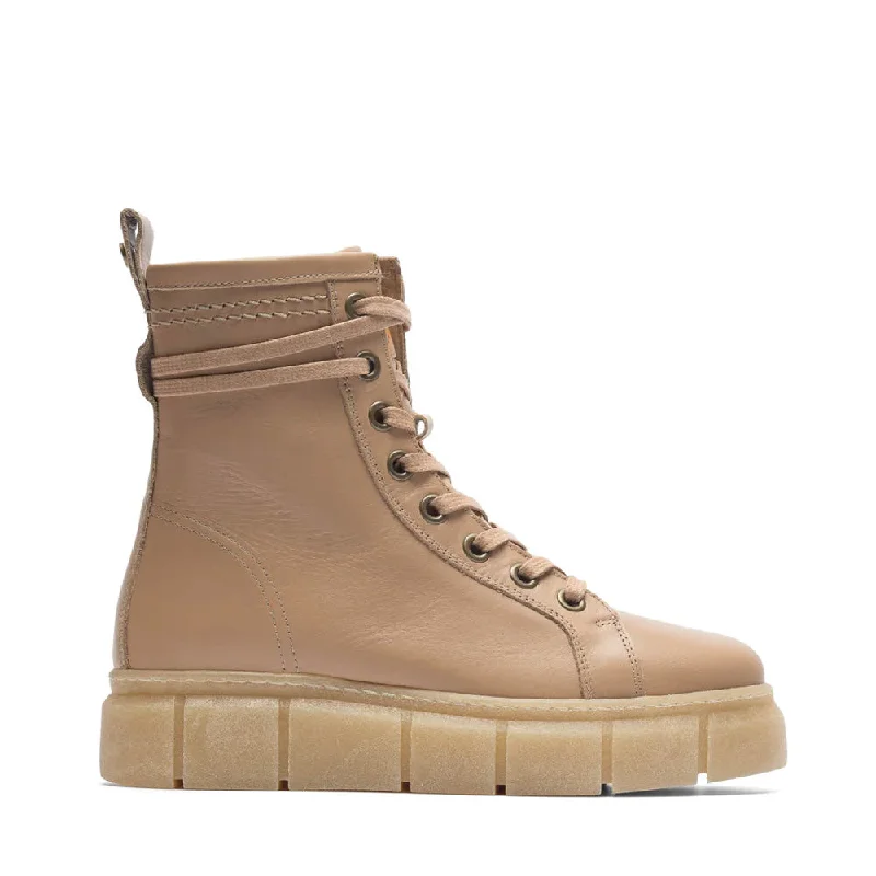 women's ankle boots with round toeCasflora Beige Lace Leather Boots