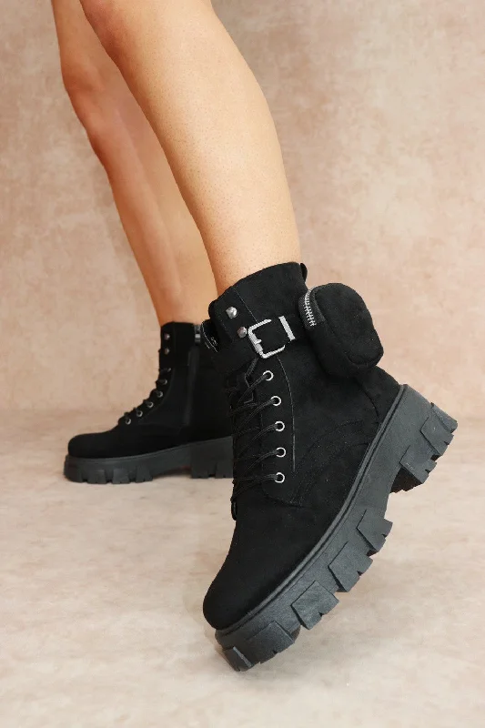suede ankle boots for womenCIARA Black Suede Ankle Boot With Pocket Detail