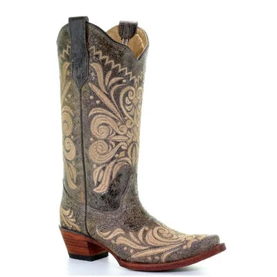 women's cowboy boots with embroideryCircle G by Corral Ladies Distressed Green/Beige Filigree Boots L5407