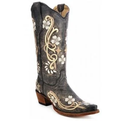 women's western boots with comfort insolesL5175 Circle G Ladies’ Distressed Black Floral Boots women's western boots with comfort insolesL5175 Circle G Ladies’ Distressed Black Floral Boots