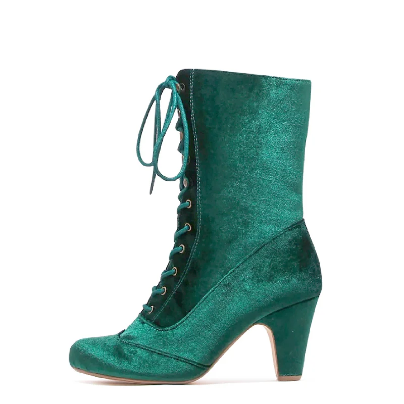 women's booties with over-the-knee lookClaire Velvet Victorian Booties