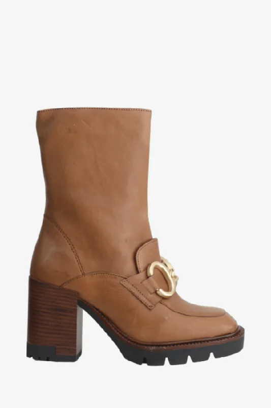 women's ankle boots with metallic finishREPO 21629 TAN LEATHER HEELED BOOT